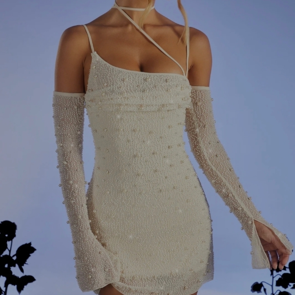 Embellished Asymmetric Corset Mini Dress in Ivory Size 6